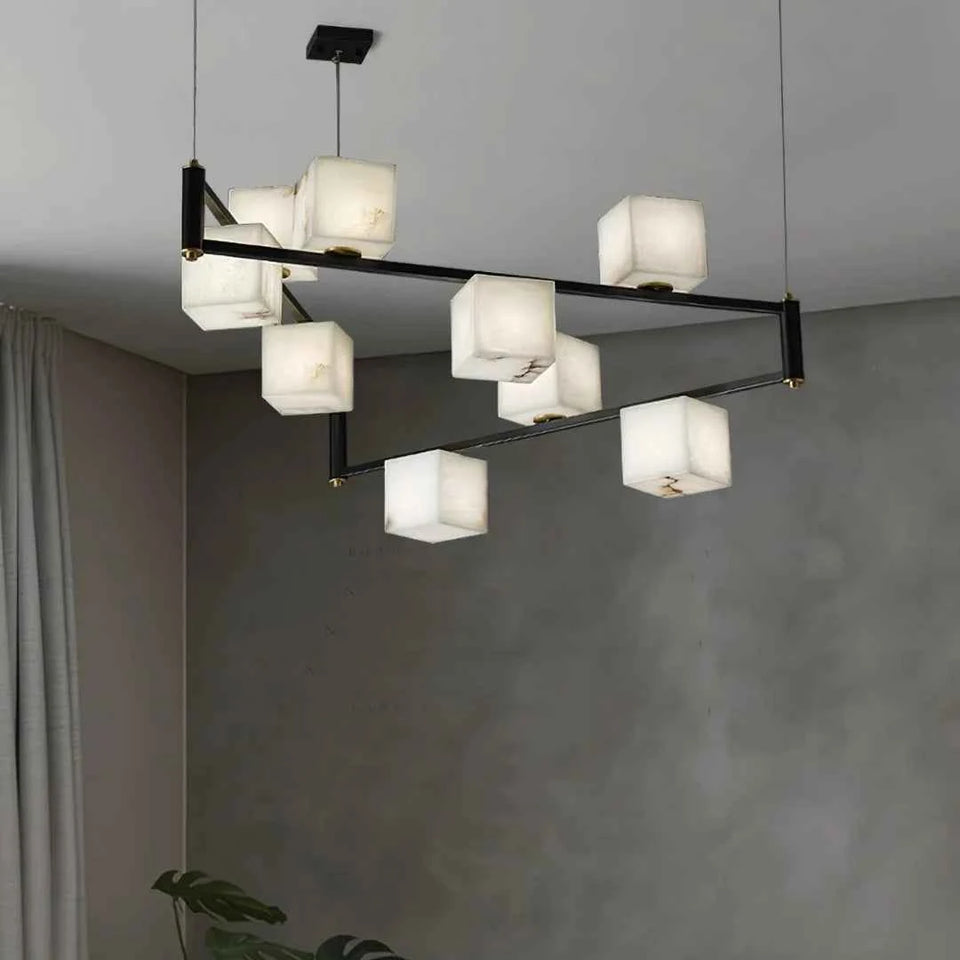 Simple Alabaster Square Box Chandelier