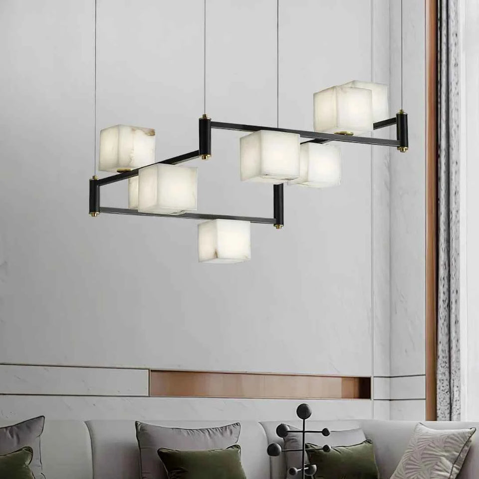 Simple Alabaster Square Box Chandelier
