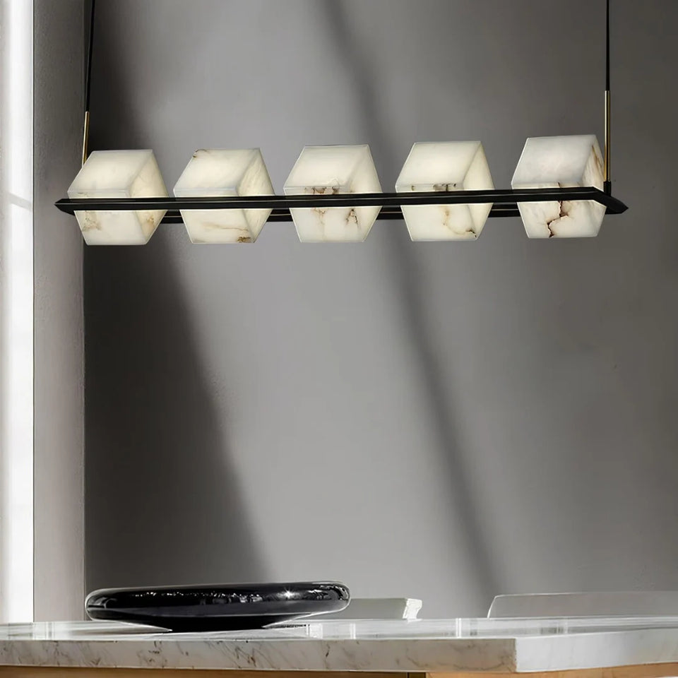 Simple Alabaster Square Box Chandelier