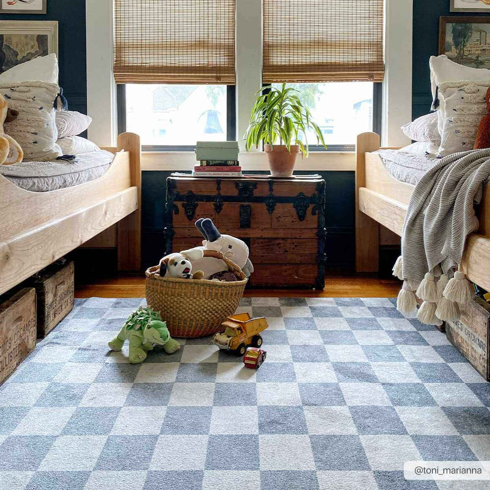 Alie Blue Gray Checkered Washable Rug