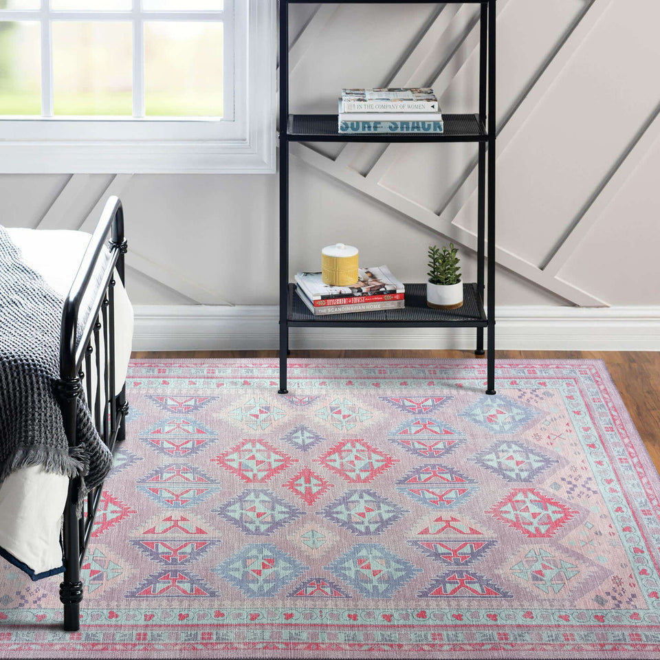 Alora Pink & Lavender Herki Vintage Oushak Rug