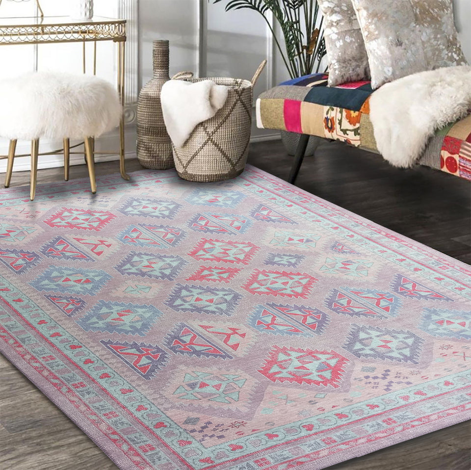 Alora Pink & Lavender Herki Vintage Oushak Rug
