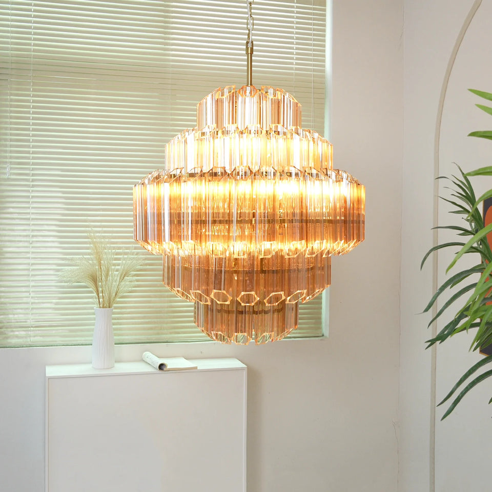 Aurelie Amber Prism Tiered Chandelier