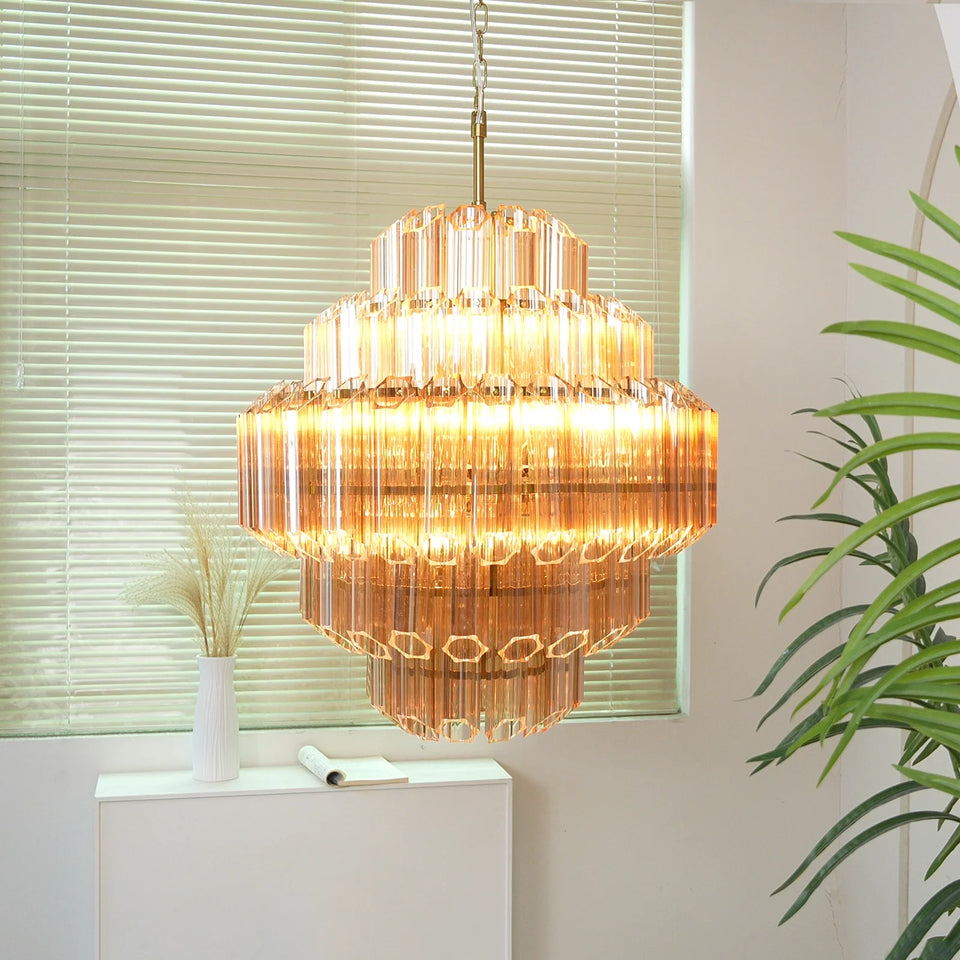 Aurelie Amber Prism Tiered Chandelier