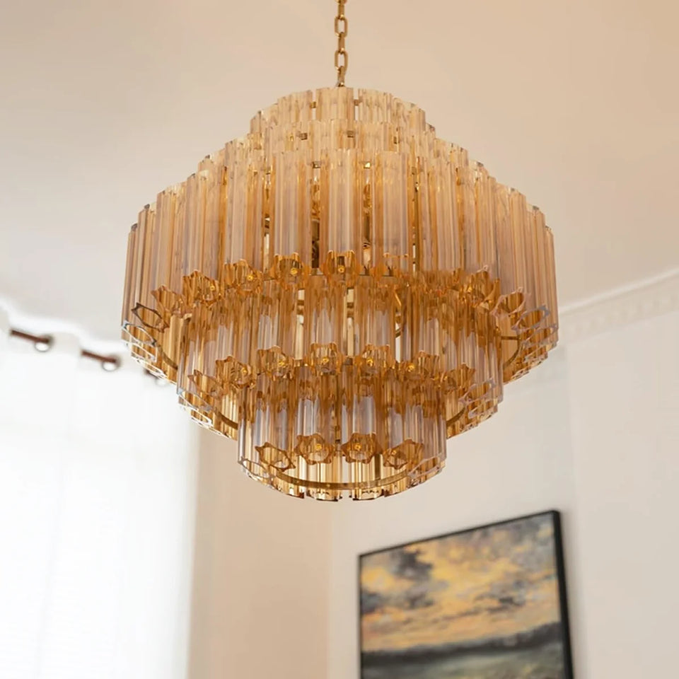 Aurelie Amber Prism Tiered Chandelier