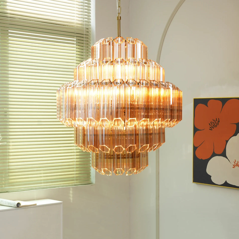 Aurelie Amber Prism Tiered Chandelier