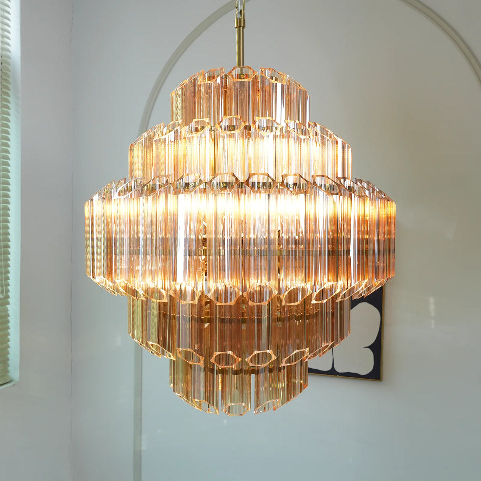 Aurelie Amber Prism Tiered Chandelier
