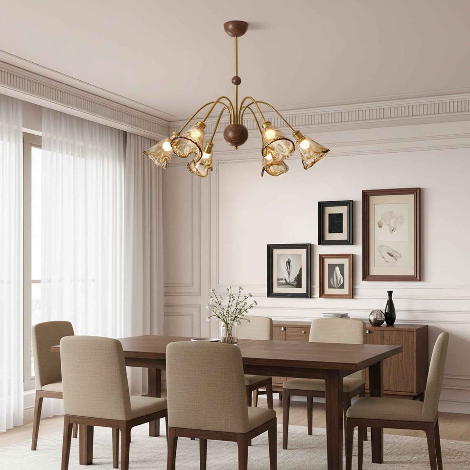 Amber Wavy Glass Floral Chandelier