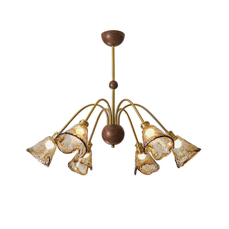 Amber Wavy Glass Floral Chandelier