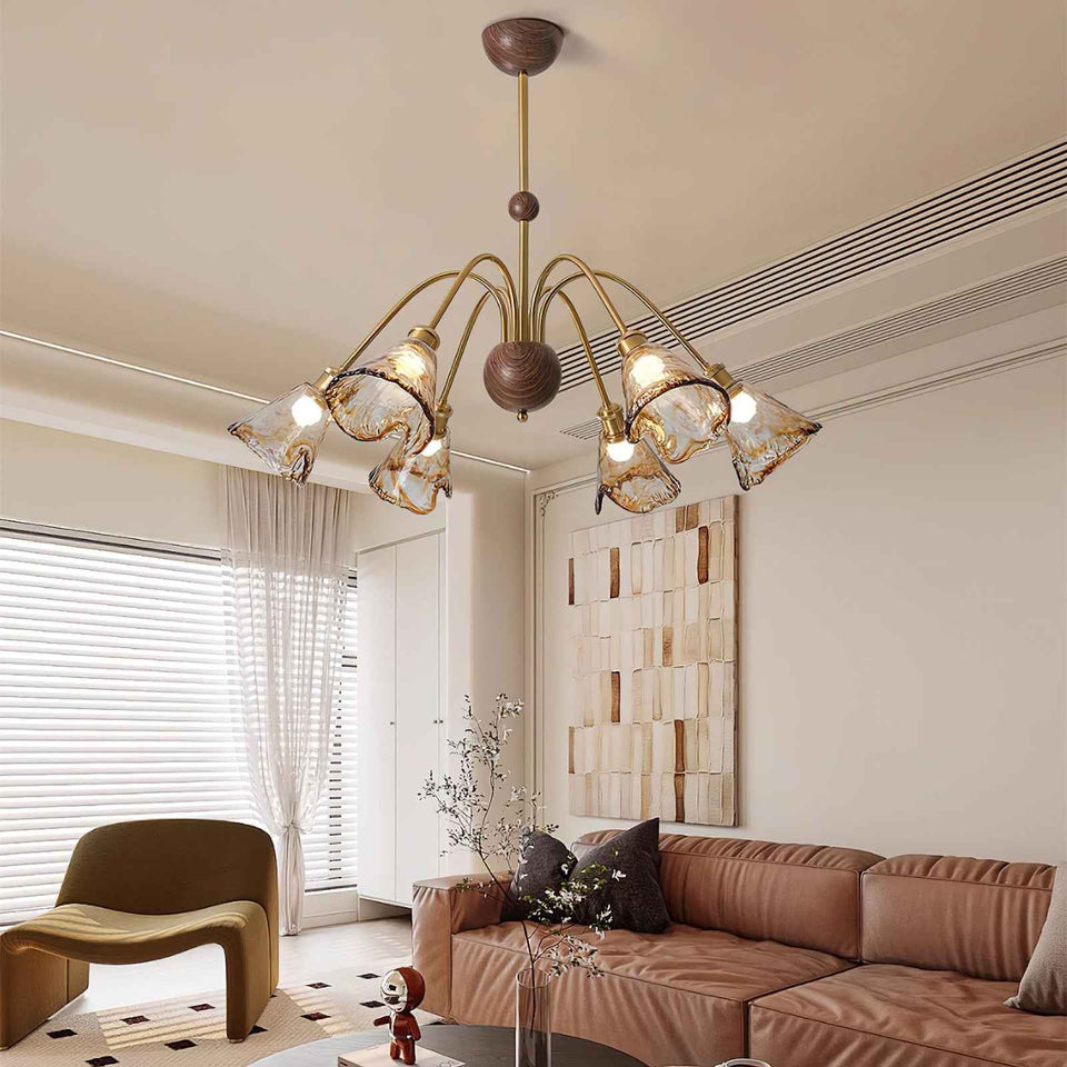 Amber Wavy Glass Floral Chandelier
