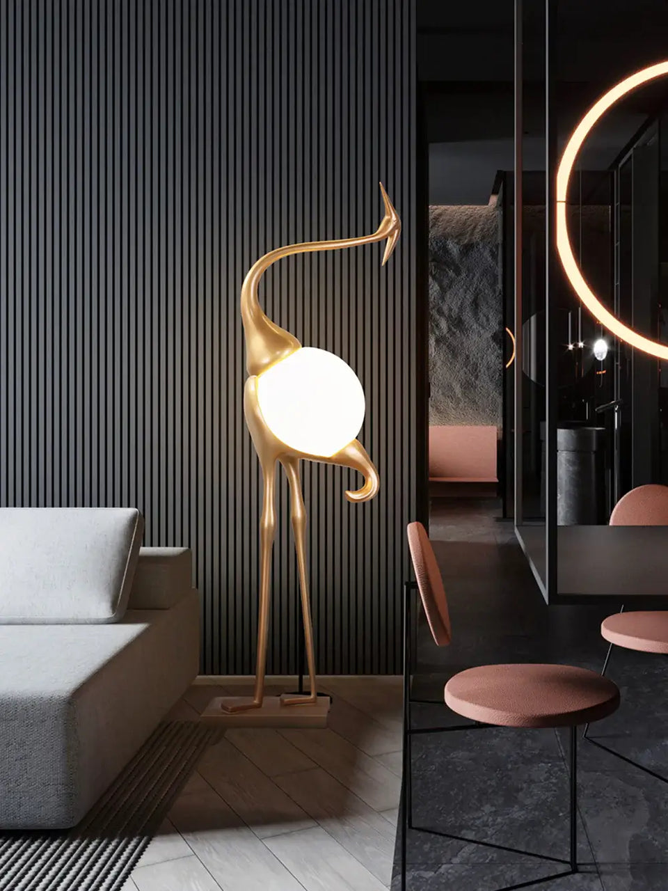 Animal Crane Art Deco Floor Lamp