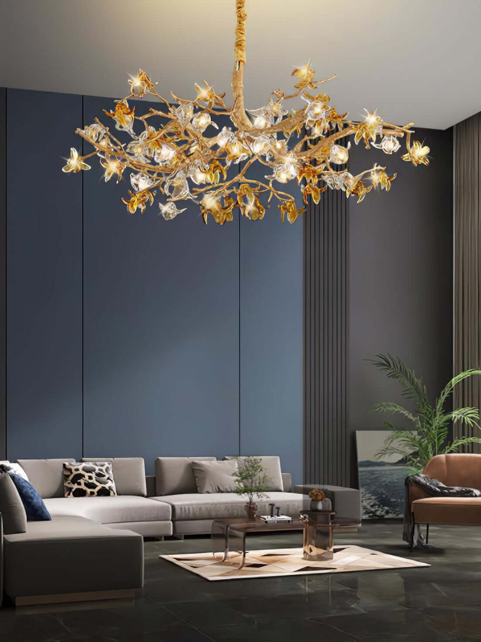 Aosta Brass Glass Flower Chandelier