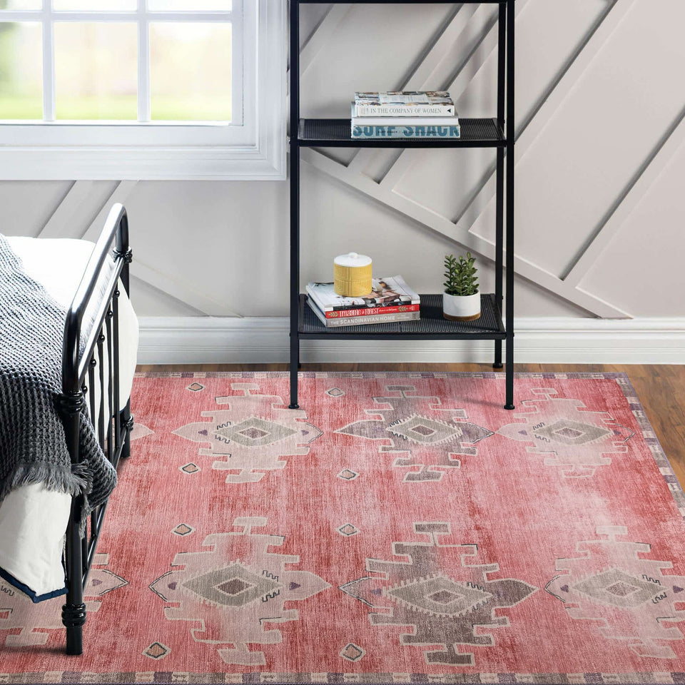 Aurelie Distressed Red Pink Beige Turkish Rug