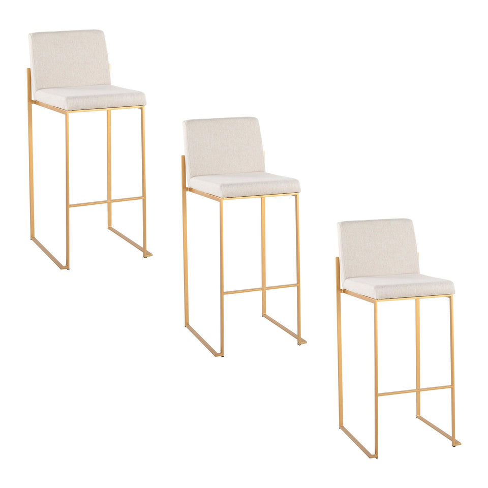 Fuji High Back 30" Fixed-Height Barstool - Set of 3