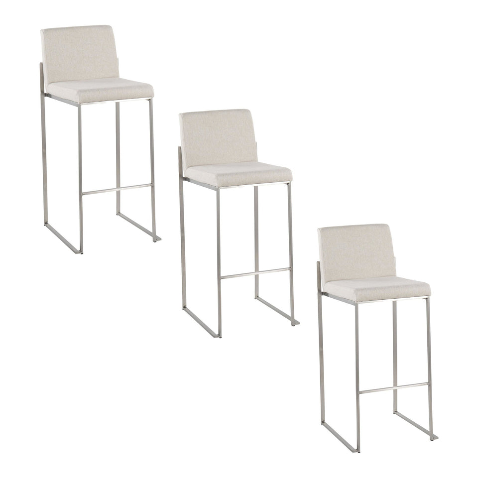 Fuji High Back 30" Fixed-Height Barstool - Set of 3