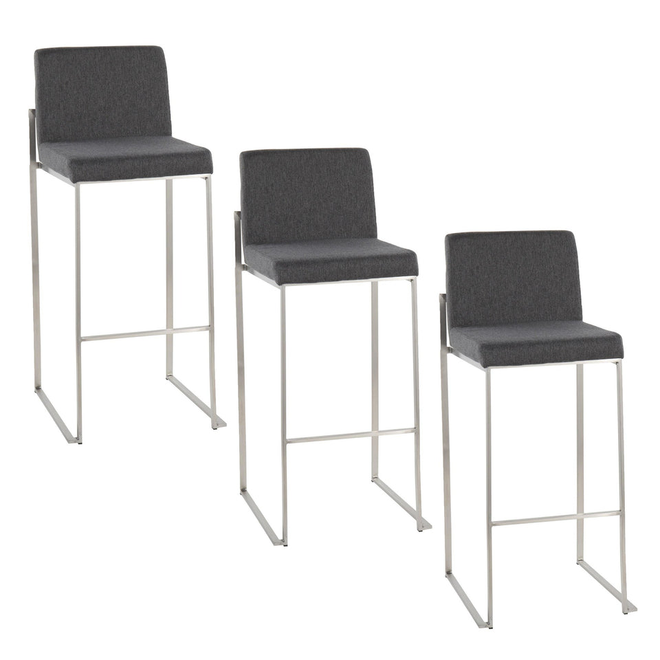 Fuji High Back 30" Fixed-Height Barstool - Set of 3