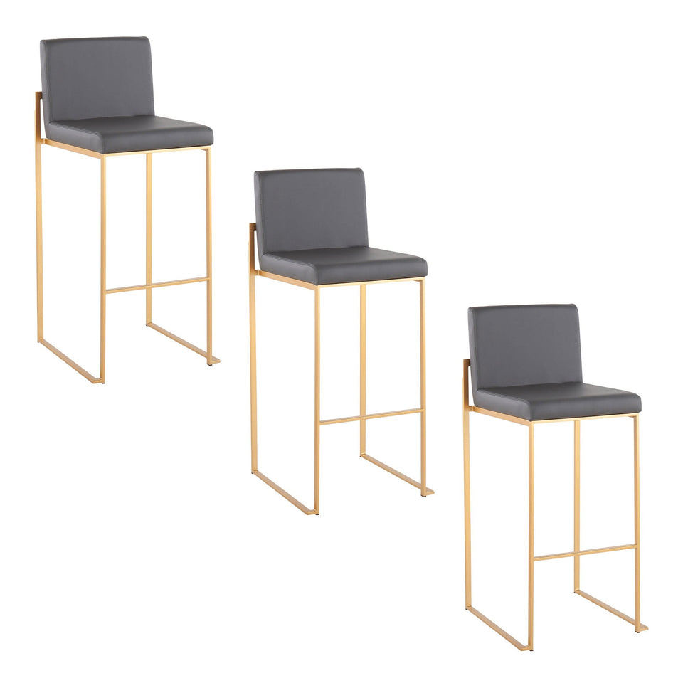 Fuji High Back 30" Fixed-Height Barstool - Set of 3
