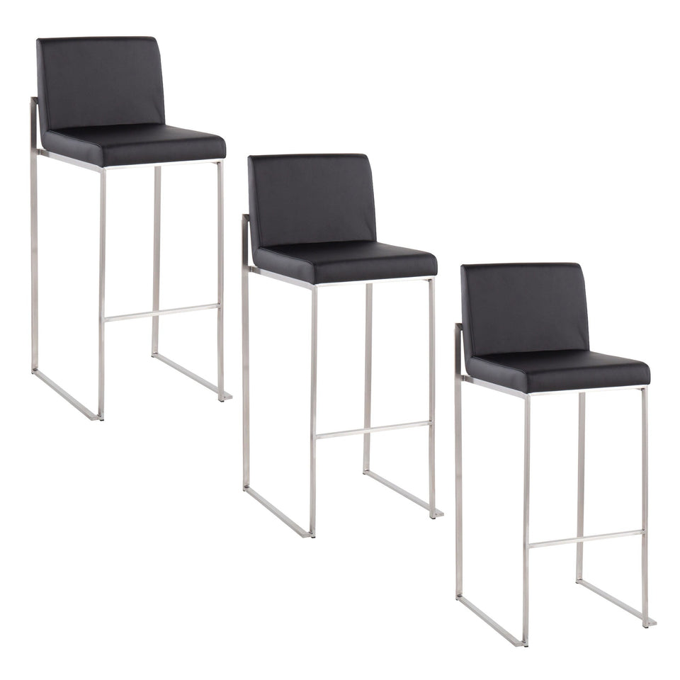 Fuji High Back 30" Fixed-Height Barstool - Set of 3