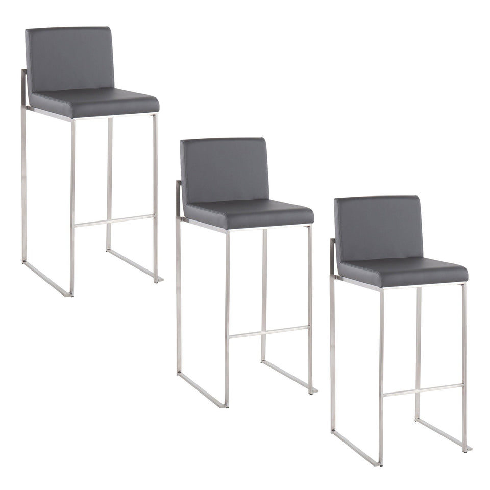 Fuji High Back 30" Fixed-Height Barstool - Set of 3