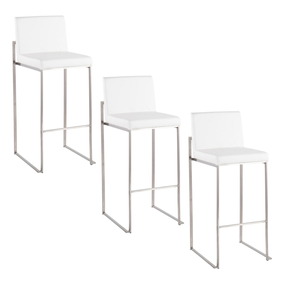 Fuji High Back 30" Fixed-Height Barstool - Set of 3