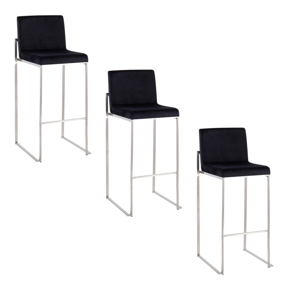 Fuji High Back 30" Fixed-Height Barstool - Set of 3