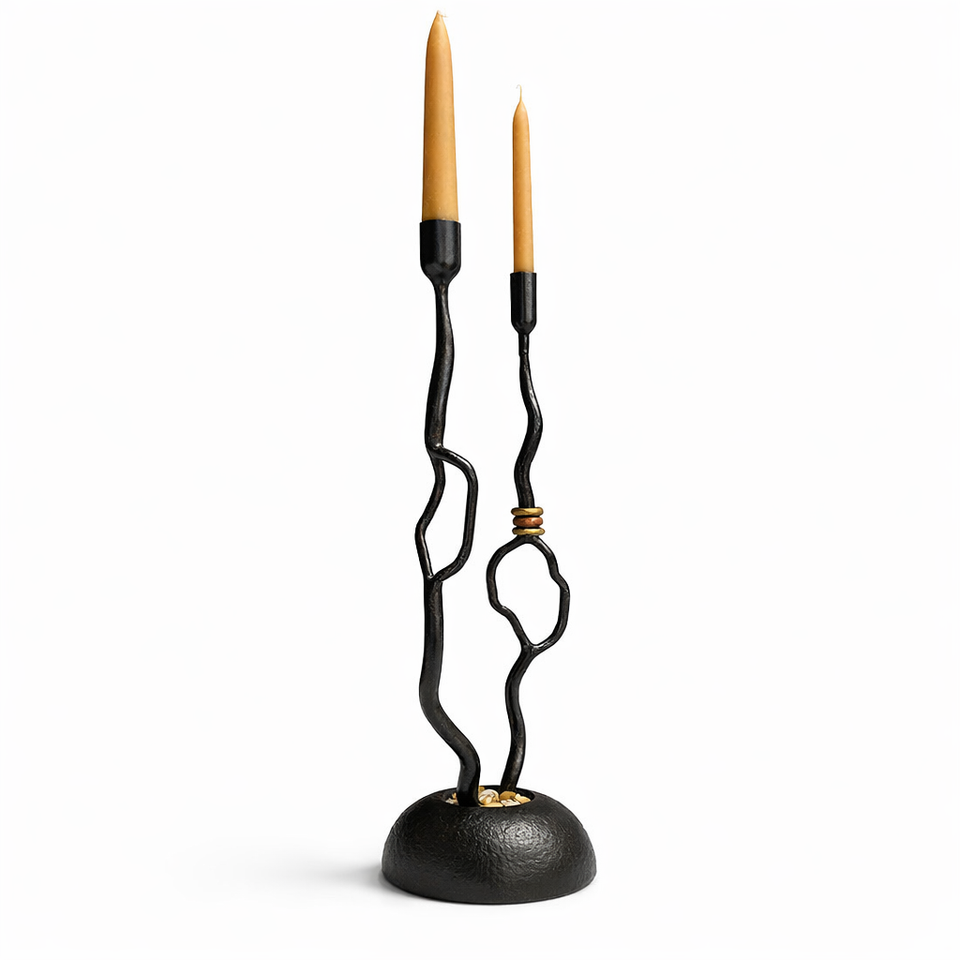 Dreams Candle Holder — Sculptural Handmade Iron & Copper Taper Holder (15”)