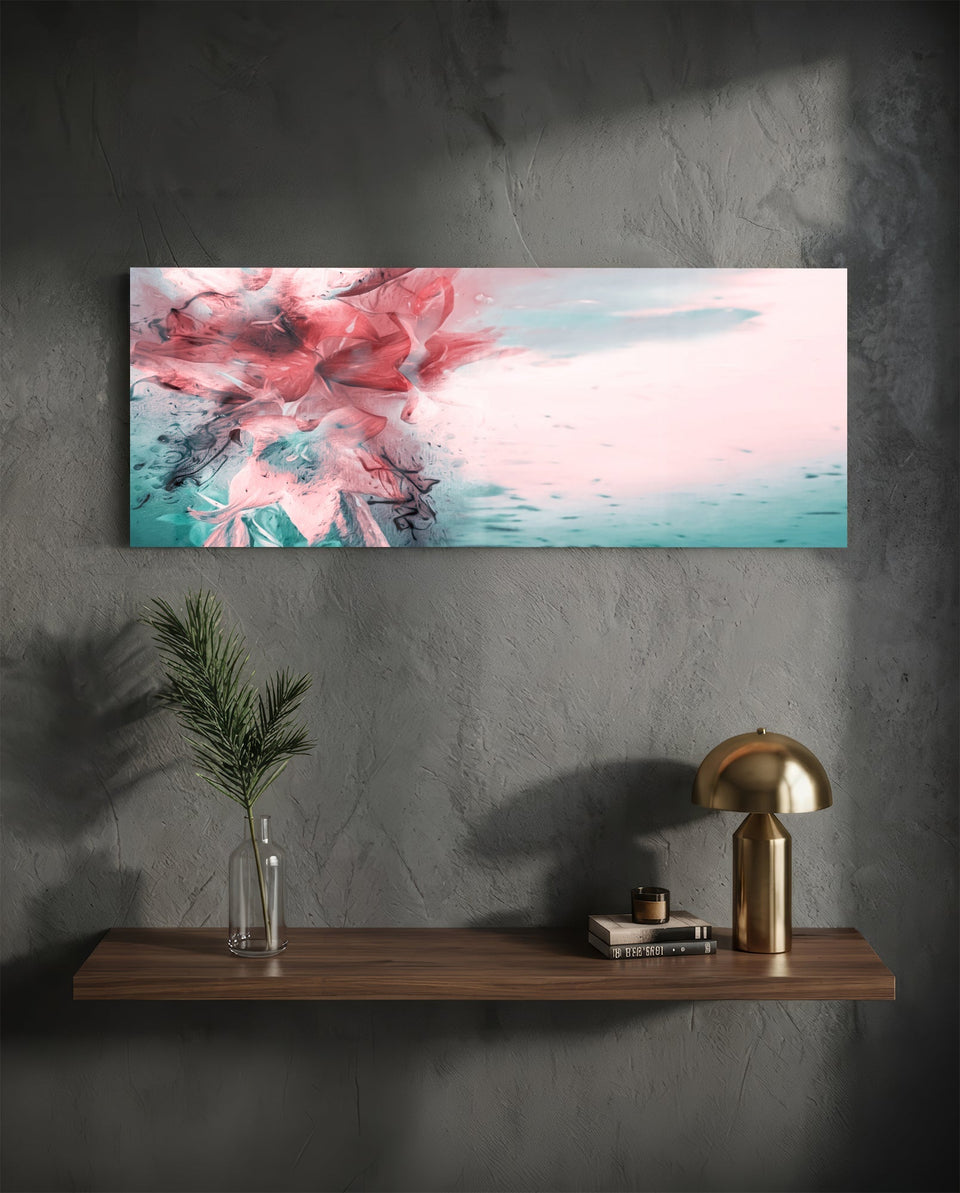 Coral And Teal Ink Burst Abstract Glass Wall Art