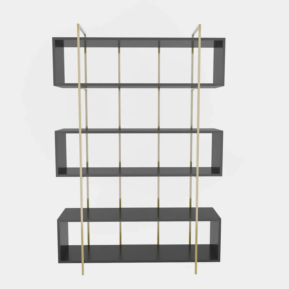 Bruti 71" Tall Geometric Metal Wood Bookcase | Bookshelf | Display Unit