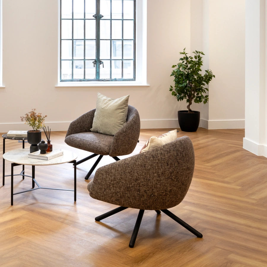 Bonny Swivel Lounge Chair With Wood Dowel Legs