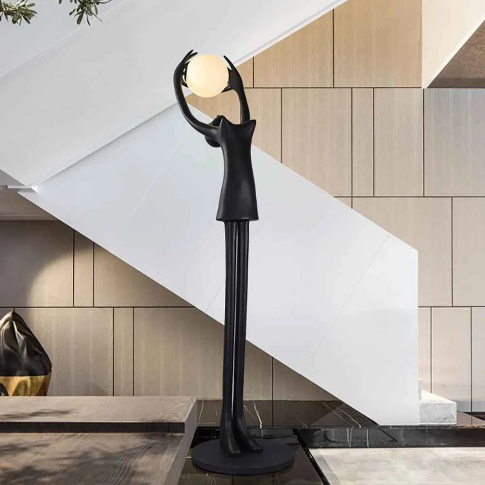 Ball Holding Sculpture Character Floor Lamp