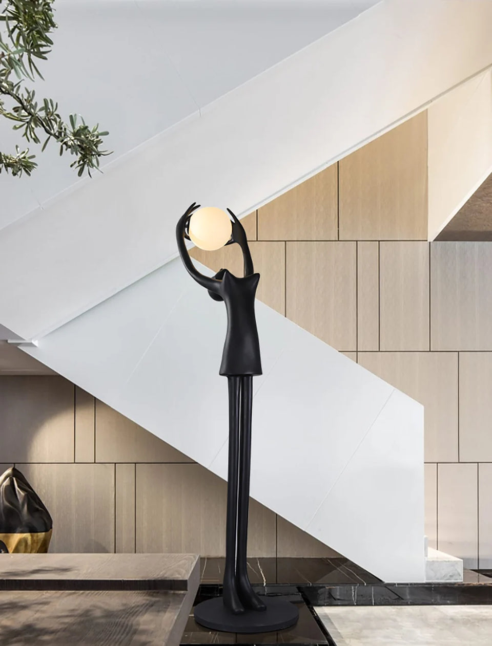 Ball Holding Sculpture Character Floor Lamp
