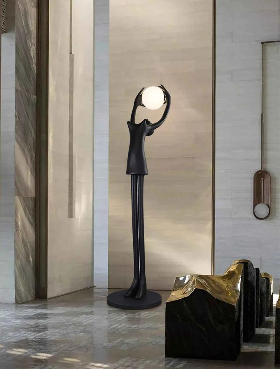 Ball Holding Sculpture Character Floor Lamp