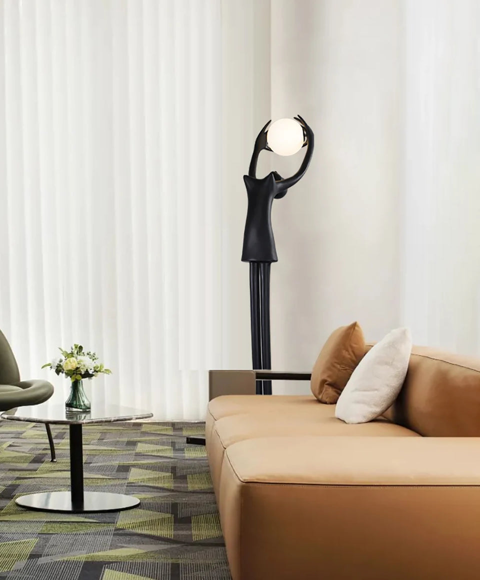 Ball Holding Sculpture Character Floor Lamp