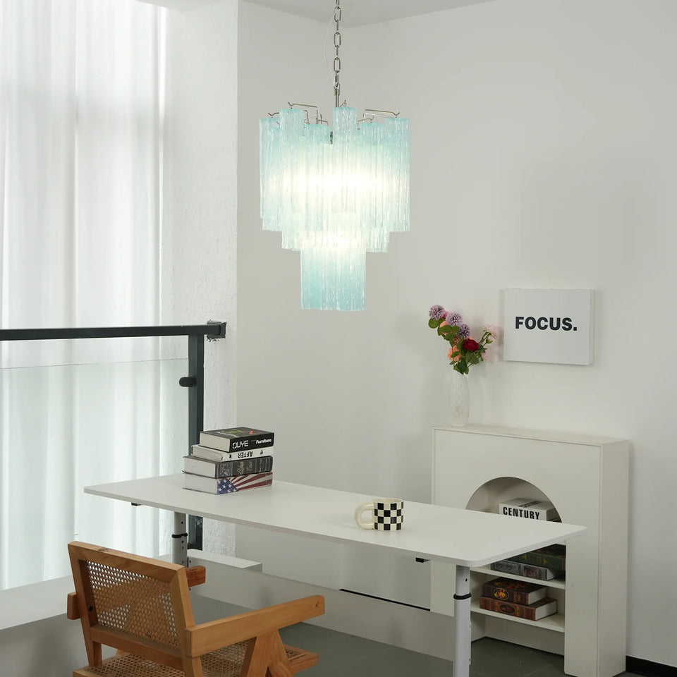 Marisol Fluted Blue Glass Tube Chandelier