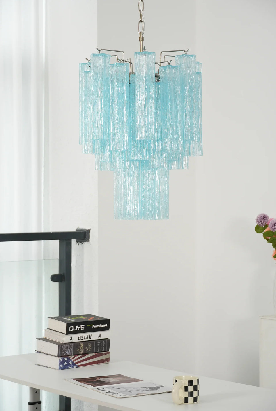 Marisol Fluted Blue Glass Tube Chandelier