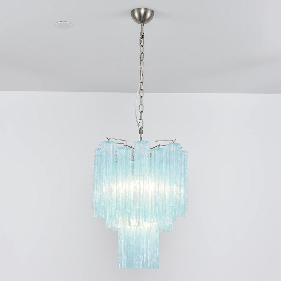 Marisol Fluted Blue Glass Tube Chandelier
