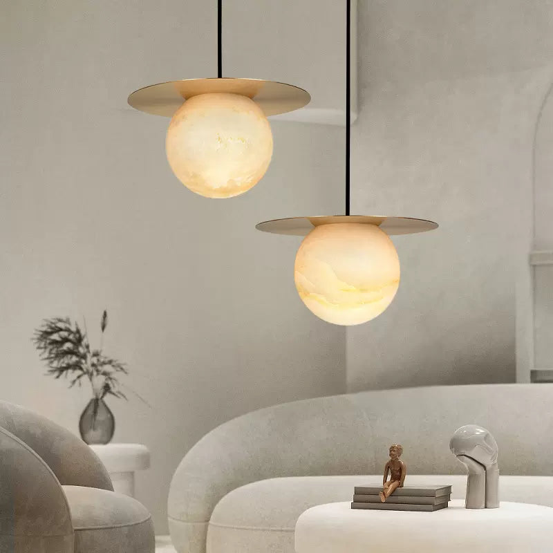 Saturn Round Alabaster Pendant Light