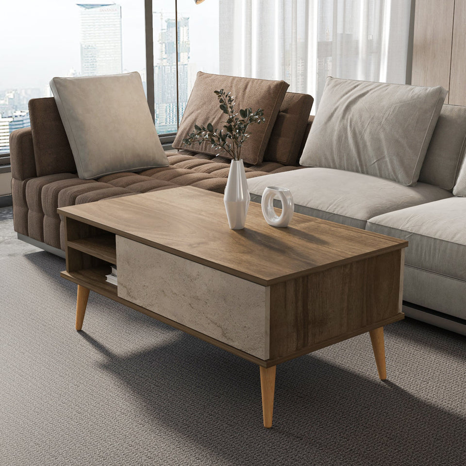 Como 47" Modern Coffee Table with Hidden Compartment and Open Shelves