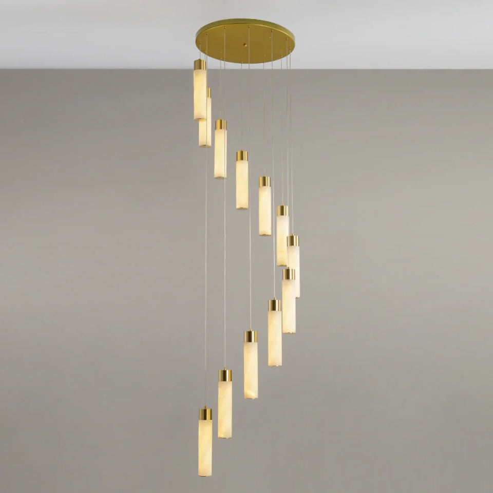 Cylindrical Celestial Alabaster Cascade Chandelier