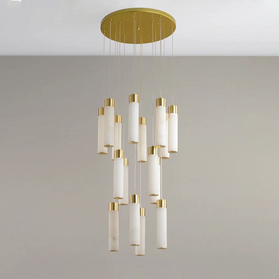 Cylindrical Celestial Alabaster Cascade Chandelier