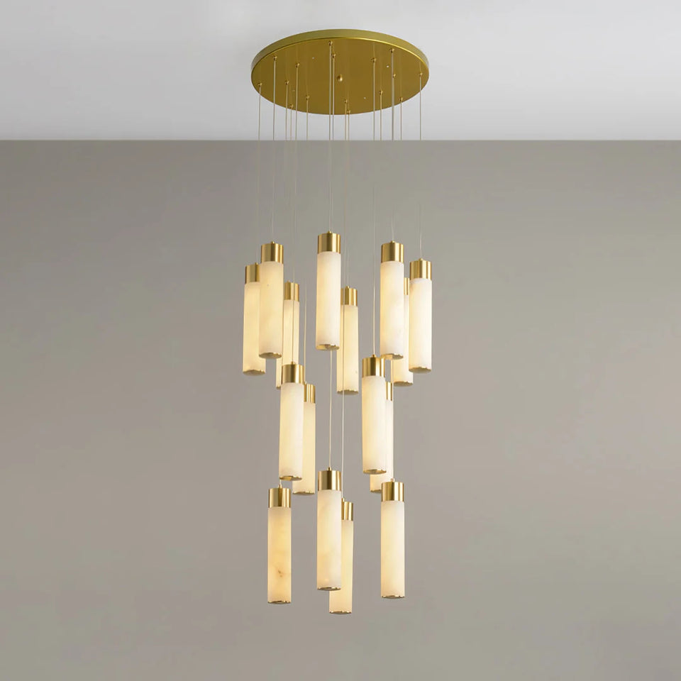 Cylindrical Celestial Alabaster Cascade Chandelier