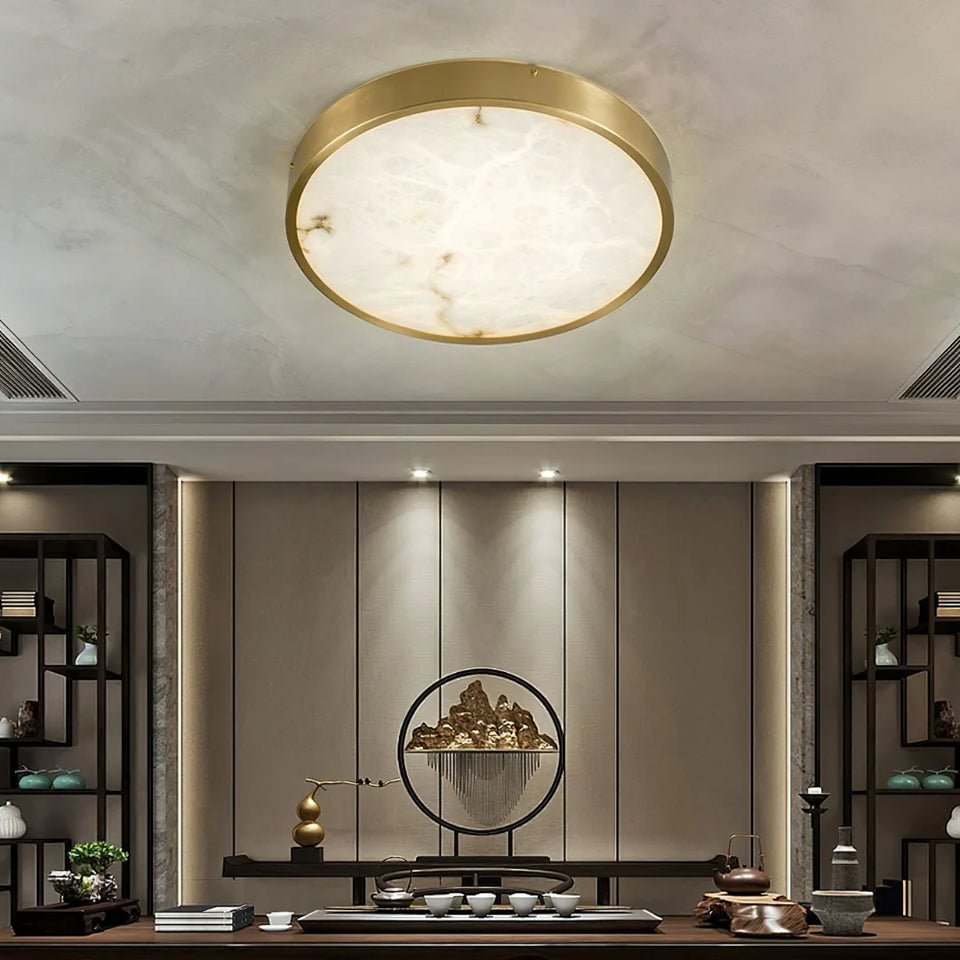 Column Alabaster Round Ceiling Lamp