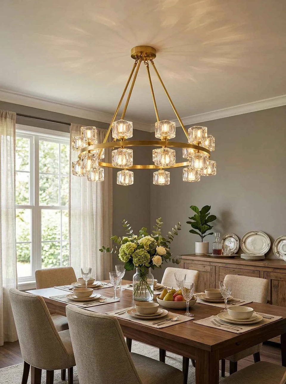 Crystal Cube Gold Chandelier