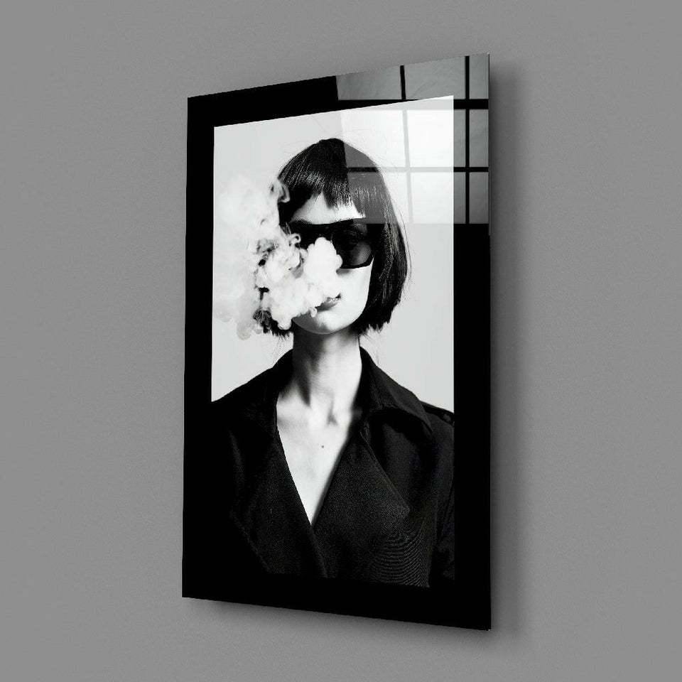Bob Haircut Woman Smoke Face Glass Wall Art