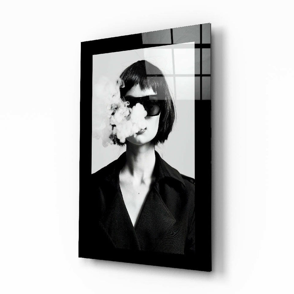 Bob Haircut Woman Smoke Face Glass Wall Art