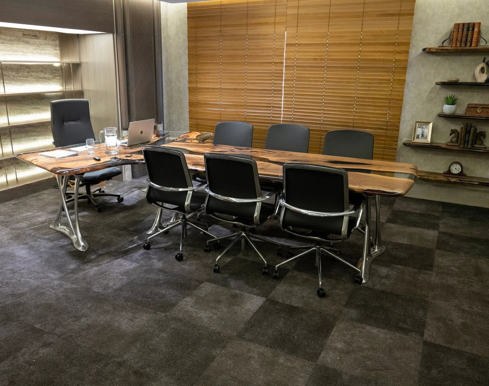 Luxury D-Shaped Walnut & Epoxy Executive Desk