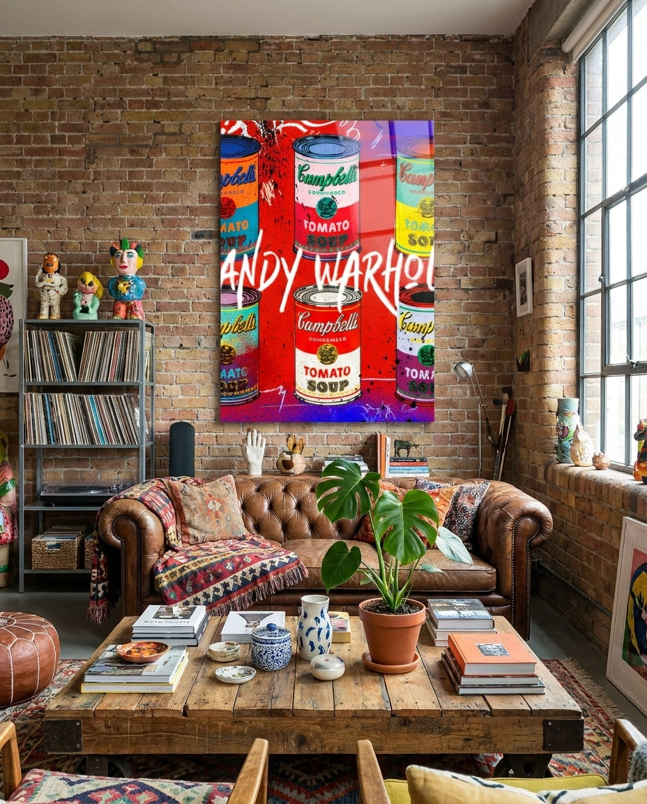 Pop Art Tin Cans Portrait Glass Wall Art || Designer Collection