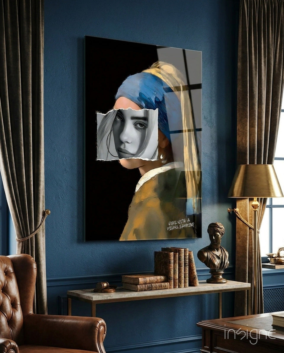 Contemporary Girl with Pearl a Earring Glass Wall Art || Designer Collection
