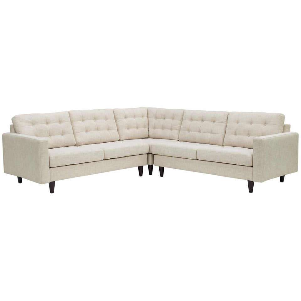 Empress 3 Piece Upholstered Fabric Sectional Sofa Set by Modway