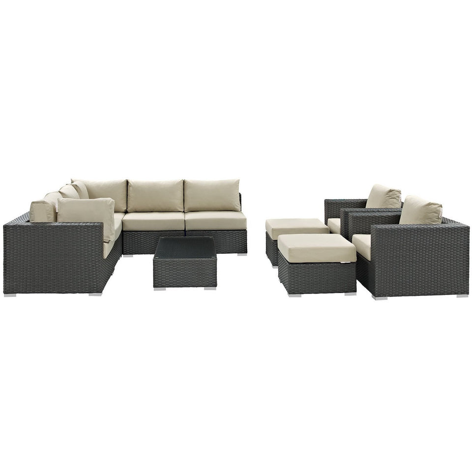 Sojourn 10 Piece Outdoor Sunbrella® Sectional Set by Modway
